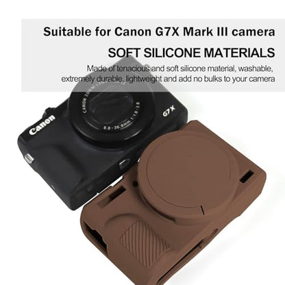 Easy Hood Case for Canon Powershot G7 X Mark III Digital Camera, Soft Silicone Protective Cover with Removable Lens Cover for Canon Powershot G7X Mark III DSLR Camera (Brown) - color: G7X3 Brown