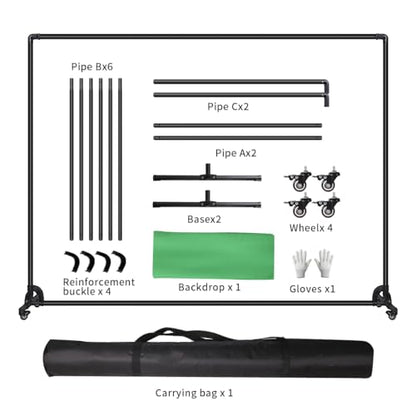 7ftx10ft Movable Green Background Stand with Pulley, for Studio Video Shooting, Keying, Special Effects Production, Stage Background, Portrait Shooting, Live Streaming, Party Setting