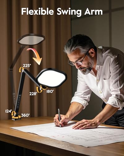 Desk Lamps for Home Office, 2000LM Eye-Caring Desk Light with Clamp, Dimmable Zoom Lighting with 3 Colors & 10 Brightness, Remote Computer Ring Light for Video Calls,Conference, Reading, CRI>97.8 - color: Black