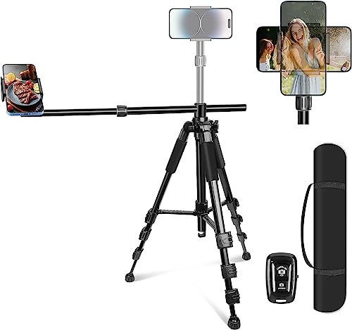 Elitehood iPhone Tripod for Overhead Video Recording [Heavy Duty & Ultra-Stable], 25in Horizontal Long Extendable Boom, 360° Rotation iPhone Tripod Stand with Remote, Vertical 71" Tall Phone Stand - size: 45in