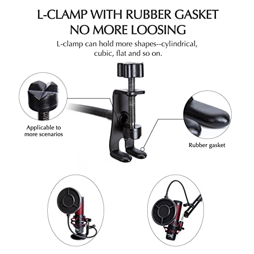 SUNMON Mic Pop Filter with Windsrceen Foam Cover,Compatible with HyperX QuadCast,6 Layered Wind Pop Screen with Flexible 360° Gooseneck Clip Stabilizing Arm for Improve sound quality,Noise reduction