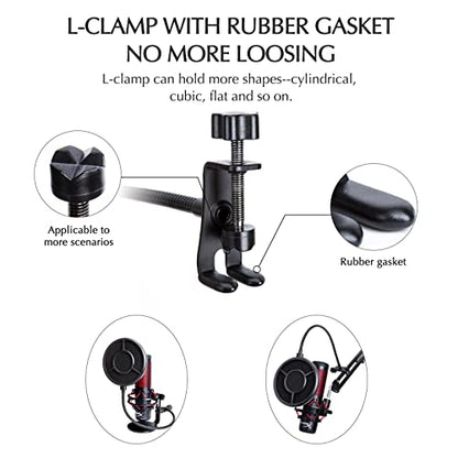 SUNMON Mic Pop Filter with Windsrceen Foam Cover,Compatible with HyperX QuadCast,6 Layered Wind Pop Screen with Flexible 360° Gooseneck Clip Stabilizing Arm for Improve sound quality,Noise reduction