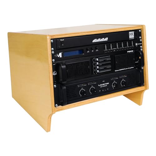 Sound Town DIY 6U Angled Desktop Turret Studio Rack with Solid Baltic Birch Plywood, Golden Oak, Assembly Required (SDRK-Y6SL) - size: 6U, Golden Oak