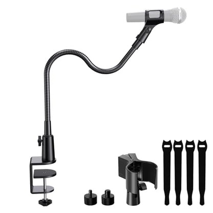 19" Flexible Gooseneck Mic Stand with Desk Clamp【Heavy Duty】 & with 2 Mic Holders, 1/4" & 3/8" Adapters，for Gaming, Live Streaming, Podcast, Conference, and Podium - size: Upgraded Heavy-Duty Clamp