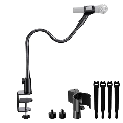 19" Flexible Gooseneck Mic Stand with Desk Clamp【Heavy Duty】 & with 2 Mic Holders, 1/4" & 3/8" Adapters，for Gaming, Live Streaming, Podcast, Conference, and Podium - size: Upgraded Heavy-Duty Clamp