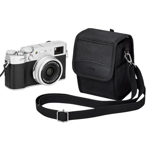 Compact Camera Case for Fuji X100VI X100V X-T30 II +13-33mm Lens Lumix L10 | Shoulder strap, Soft lining, for Sony A6400 A6100 +16-50mm, Nikon Z30 III+16-50mm Lens, Fits camera+lens ≤5.9x3.5x3.5". - color: Compact Camera Case Black