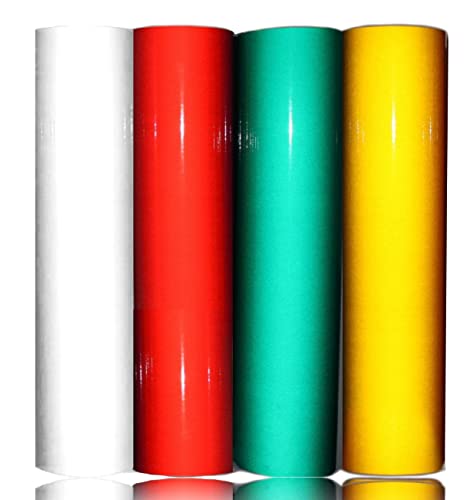 Reflective Vinyl Permanent Adhesive, 12x12 Reflective Vinyl Sheets Tape for Cricut, Cars, Bikes, Signs, Helmet Stickers, Address Numbers by Turner Moore Edition (White, Red, Green, Yellow, 4 Pack) - color: White, Red, Green, Yellow