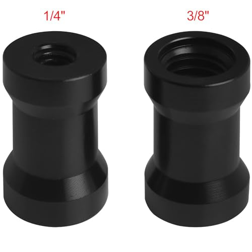 2PCS Tripod Light Stand Adapter 1/4-20 to 3/8-16 Female to Female Screw Converter for Tripods Monopods Rail Systems Light Stands Ball Head Flash Trigger Receivers Black Color