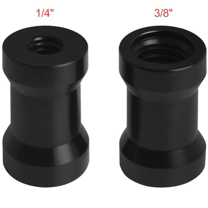 2PCS Tripod Light Stand Adapter 1/4-20 to 3/8-16 Female to Female Screw Converter for Tripods Monopods Rail Systems Light Stands Ball Head Flash Trigger Receivers Black Color