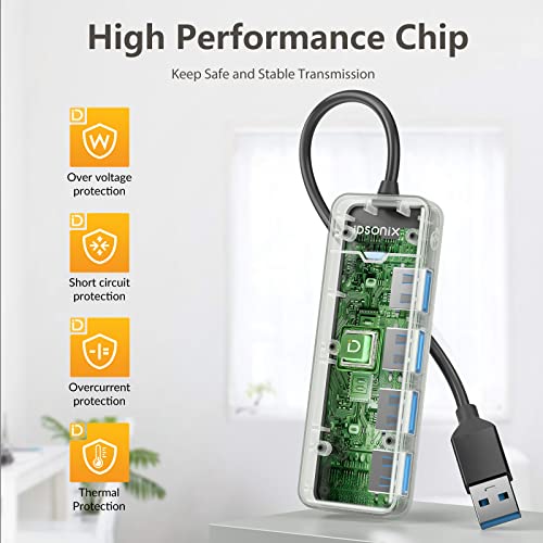 iDsonix USB Hub with 6ft Extension Cbale[Charging Not Supported], 4-Port USB 3.0 Splitter Ultra-Slim Extender for Desktop, Laptop, Xbox, Flash Drive, HDD, Console, Printer, PC, Keyboards, Mouse - size: USB-A 6ft
