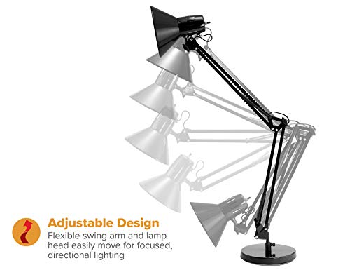 Bostitch Office VLF100D Swing Arm Desk Lamp, Metal, 36" Reach with Multi-Joint Adjustment, Includes Replaceable LED Bulb (VLF), Black - style: Base, Black
