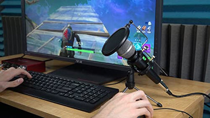 Rockville RTMS21 Desktop Tripod Microphone Stand, Adjustable Shock Mount, Double Nylon Pop Filter, Durable Lightweight Design, for Twitch Streaming and Podcasting