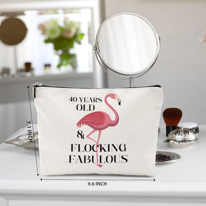 40th Birthday Gifts Women, 40th Birthday Gift Ideas, Flamingo Gifts Funny Makeup Bag, 40 Year Old Birthday Gifts for Women Mom Aunt, Turning 40 Cosmetic Bag, Flamingo Lover Gifts Toiletry Bag - color: 40 Years Old