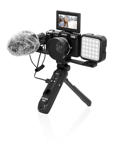 Minolta 64MP 4K60FPS VLOG Camera Kit – Digital Autofocus Camcorder with Tripod, Remote, Mic, LED Light, 3-inch LCD Screen, Time-Lapse, Slow Motion, Wide Angle Lens, 32GB Card, USB