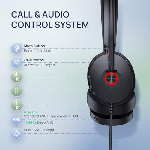 Yealink UH48 ANC Wired USB-C/A Headset with 6 AI Noise Canceling Microphones, Teams & Zoom Certified, Dual ear Headphones Comfort for Remote Work and Home Office, Play & Plug for Laptop/Phone/Computer
