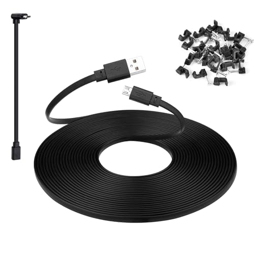 Smays 25 ft Micro USB Extension Cable Compatible with Wyze Cam v4, Wyze Cam Pan v3, Yi Cam, Nest Cam, Blink Mini Security Camera, Long Flat Power Cord, Black - color: Black, size: 25 Feet