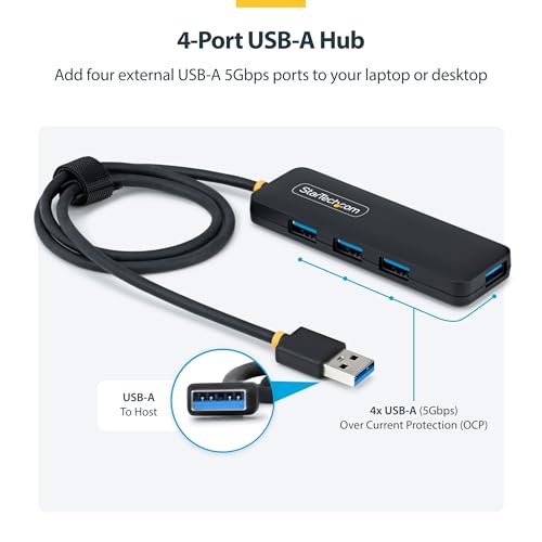 StarTech 4-Port USB-A Hub 5Gbps with 2ft/61cm Cable, Dell (H5A4A-USB-HUB-2) - size: 2 ft, style: USB-A