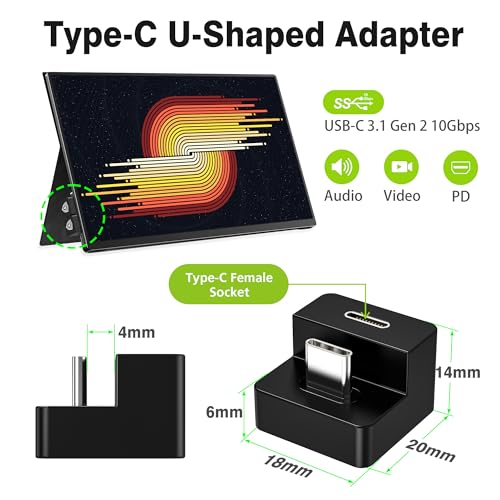 AGVEE 180 Degree Angled USB-C to USB-C Adapter and 2 Direction U-Shaped Mini HDMI to HDMI Converters, HDMI 2.0 4k@60HZ, Coupler Extender Extension for Portable Display Monitor, Black - size: 2 Pack 2 Direction