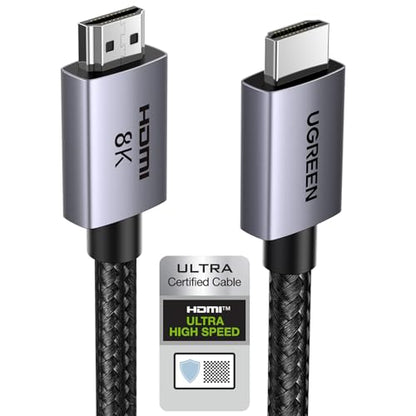 UGREEN 8K HDMI 2.1 Cable 48Gbps 16FT, Certified Ultra High Speed HDMI Cord Aluminum, 4K@240Hz 120Hz 10K 8K@60Hz, HDCP 2.2&2.3, eARC HDR 10 Dolby Compatible with PS5/Blu-ray/Roku TV/Switch 2/Mac mini - size: 16FT