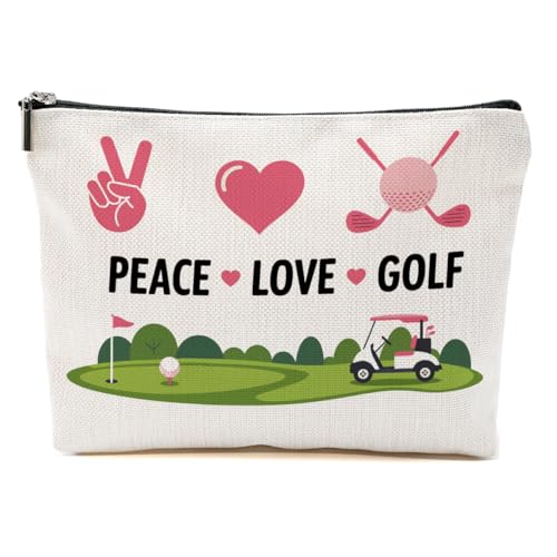 Peace Love Golf Makeup Bag for Women, Portable Cosmetic Bag Travel Organizer Toiletry Accessories, Roomy Makeup Pouch Birthday Christmas Gifts for Women Friends Golf Lover - color: Multicolor 1414