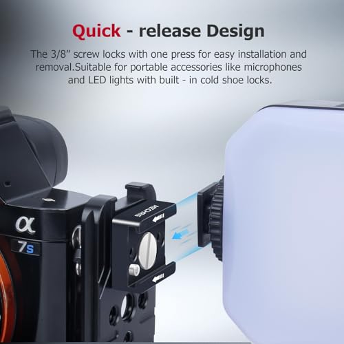 Cold Shoe Mount with 3/8 Screw for Heavy-Duty Camera Cage, Universal Aluminum Alloy Adapter for Monitor, LED Light, DSLR, Sony Canon Nikon – Anti-Slip Quick Release(62031B)