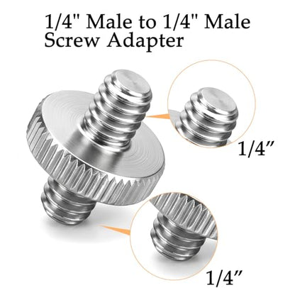 Skrfren 1/4" Male to 1/4" Male Threaded Tripod Screw Adapter, Double Sided Standard Thread Converter, Precision Made Alloy Stud for Camera Cage, Light Stand, Shoulder Rig, Monopod (Silver, 6 Pack)