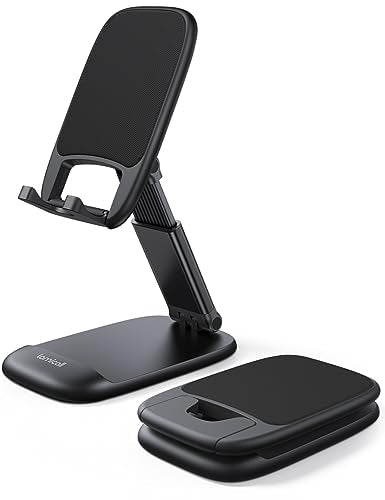 Lamicall Cell Phone Stand for Desk - [Height Adjustable] Foldable Mobile Phone Holder, Portable Stand for iPhone 17 16 15 14 13 12 11 Pro Max Plus Air, Galaxy S25, Office Gift, Telephone Accessories - color: 1-Black
