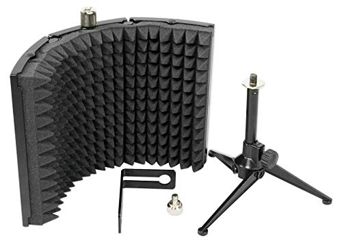 Rockville RockShield 1 Studio Microphone Isolation Shield, Sound Dampening | 3-Panel, 1.5" Acoustic Foam, Compact, Foldable, Stand Mountable, Includes Tripod Desktop Stand, 5/8" and 3/8" Adapters