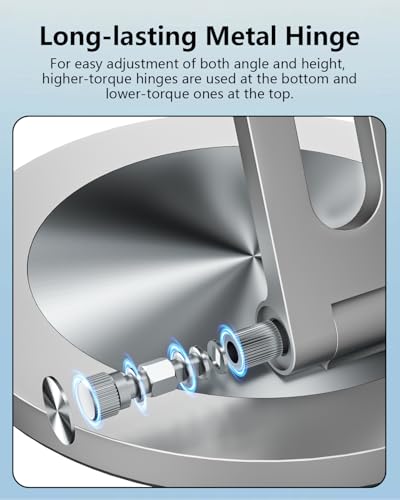 Phone Stand for Desk, 360° Rotating Dual Adjustable Foldable Holder, Heavy Solid All-Aluminum Base Anti-Slip Stable Support for Home Office Study, Fits iPhone Galaxy 4-8" Phones (Silver+Silver) - color: Silver+Silver