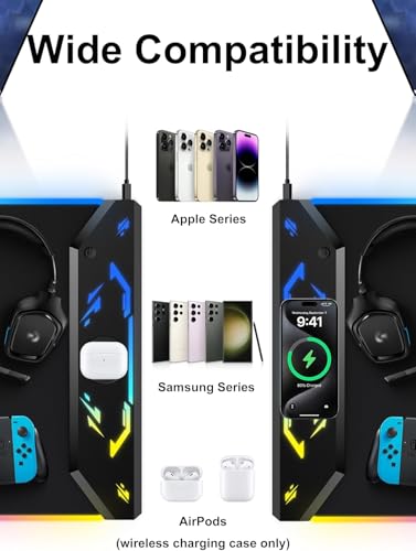 TopMade Wireless Charging Mouse Pad, RGB Gaming Mousepad, 35.4" x 15.8" Extra Large Waterproof Keyboard Desk Pad, Computer Desk Mat, Blue Nebula (Includes 20W PD Power Adapter & 6.56ft Woven Cable) - color: RGB-Blue Nebula-35.4"x15.8"-with Adapter