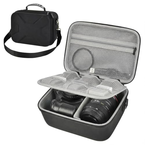 Comecase Hard Camera Case for Canon R50/R100/T7, for Sony A6400/ZV-E10 | Small Camera Bag with Hard EVA Shell, Adjustable Dividers, 6 Battery/SD Organizer Slots and Shoulder Strap, case only - color: Jet Black