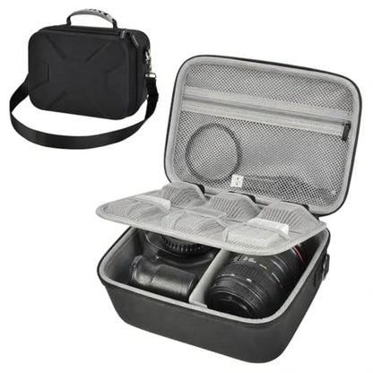 Comecase Hard Camera Case for Canon R50/R100/T7, for Sony A6400/ZV-E10 | Small Camera Bag with Hard EVA Shell, Adjustable Dividers, 6 Battery/SD Organizer Slots and Shoulder Strap, case only - color: Jet Black