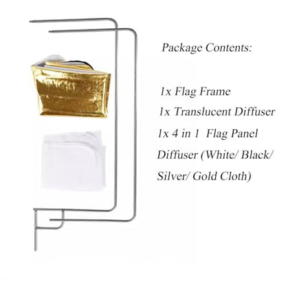 30"x36"/75x90cm Light Reflector Flag Panel Kit, 5-in-1 Diffusion Scrim Translucent/Gold/Silver/Black/White Lighting Diffuser, Stainless Steel Foldable Frame for Studio Portrait Photography