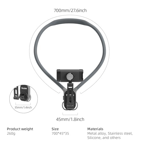 TELESIN Neck Phone Holder POV/Vlog Neck Mount for Phones with Phone Clip | Hands Free Phone Neck Holder w Chest Strap Neck Selfie Mount Video Recording for iPhone Samsung Google Pixel and All Phones