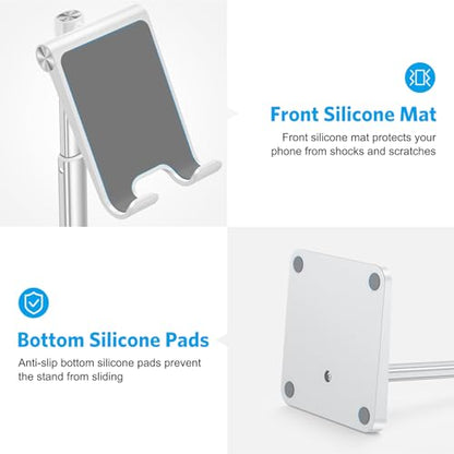 OMOTON Cell Phone Stand, Adjustable Angle Height Desk Phone Dock Holder for iPhone Air 17 Pro Max/Plus/XS/XR, Samsung Galaxy S20 / S10 / S9 / S8 and Other Phones (3.5-7.0-Inch) - color: Silver