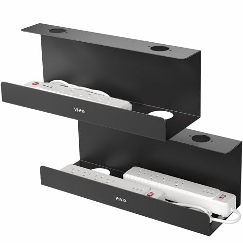 VIVO 2 Pack Black 17 inch Extra Deep Cable Management Tray, DESK-AC16-2C | Set of 2, Under Desk, Low Profile Power Strip Holder, Cord Organizer, Wire Tamer Steel Rack, Home Office, Holds 11 lbs each - color: Black, size: Extra Deep