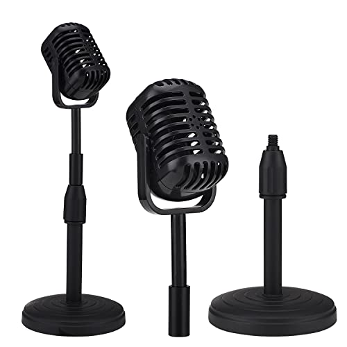 Facmogu Vintage Desktop Microphone Prop Model with Adjustable Stand, Classic Retro Style Fake Microphone Prop for Home Decro Costume Role Play & Game Night - Black - color: Black