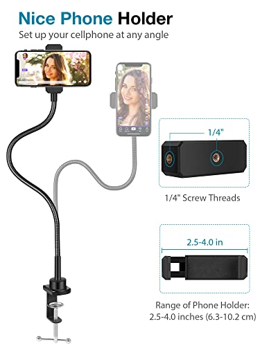 InnoGear Webcam Stand with Phone Mount, Desk Camera Arm Stands Gooseneck for Logitech Webcam BRIO 4K C960 C920 C920S C922 C922x C925e C930 C930e C615 NexiGo N60, Right Light, Gopro with 1/4" Thread - style: Desk Mount Stand