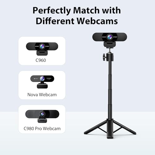 Webcam Tripod, EMEET Professional Webcam Mini Tripod, Adjustable Heights with 360° Swivel Head, Portable&Lightweight, Stable Use, Universal Compatible for Most Webcams/Phones/GoPros/Mirrorless Cameras