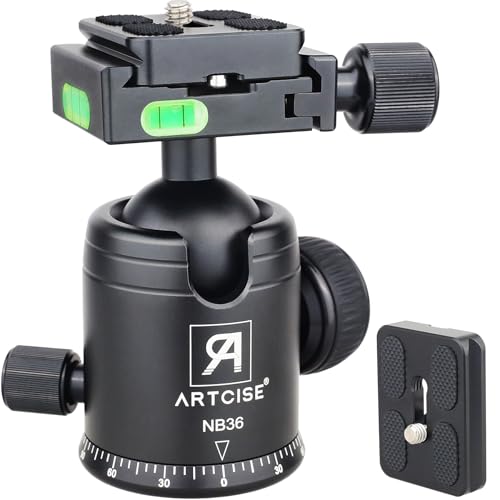 ARTCISE Tripod Ball Head Camera Tripod Ball Head Mount 36mm Diameter Ball ARTCISE All Metal CNC Professional Aluminium 360 Rotating Panoramic Ball Head Max Loading 33lbs