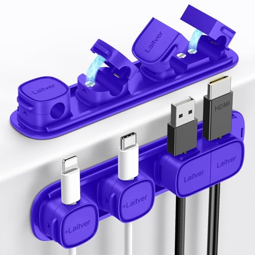 6 Pack Magnetic Cable Clips [1s Open/Lock], Cord Organizer Holder | Strong Adhesive Desk Cable Management- Organize Charging Cords Neatly for Home, Office, Car,Desk, Nightstand-Dark Blue - color: Dark Blue