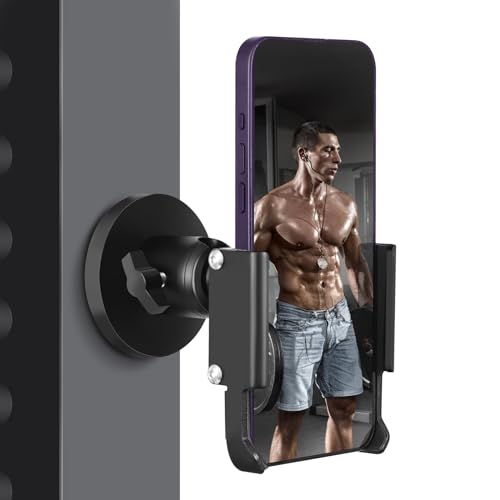 Vinkqiado Gym Magnetic Phone Holder, All Metal Magnet Base Phone Mount for Gym Equipment, Tractor, Refrigerator, Forklift, or Any Ferrous Metal Surface, Compatible with All Smartphones - size: 66mm Base