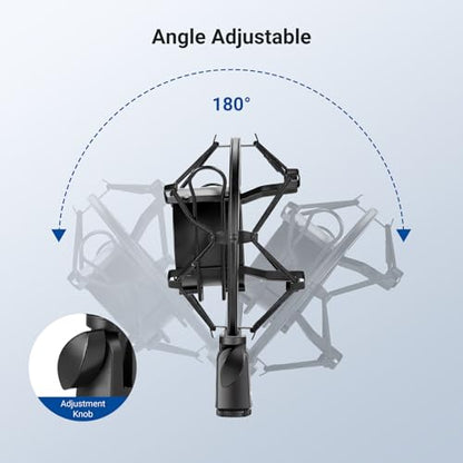 NEEWER Microphone Shock Mount, Mic Holder for Stand & Boom Arm with Elastic Ropes & 3/8" to 5/8" Screw Adapter, Fits Mics of 2.4" to 2.6" (60 to 65mm) Diameter, MS043 - style: MS043