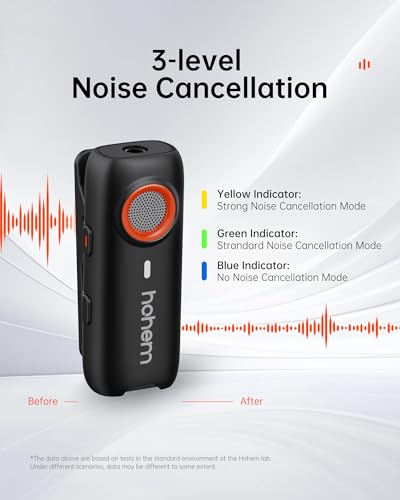 hohem MIC-01 Wireless Lavalier Microphone for iPhone, Noise Cancellation, 48kHz 328ft Range, 20 Hours Battery, Wireless Microphone for iOS, Live Streaming, Vlog (2TX + 1RX + Charging Case) - color: Lighting