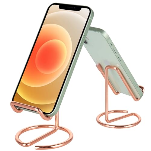 ROPOSY 2 Pack Cell Phone Stand for Desk, Cute Metal Rose Gold Cell Phone Stand Holder Desk Accessories, Compatible with All Mobile Phones, iPhone, iPad - color: rose gold, size: 2 pack