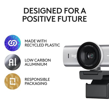 Logitech MX Brio Ultra HD 4K Collaboration, Streaming Webcam, 1080p at 60 FPS, Show Mode, Works with Microsoft Teams, Zoom, Google Meet, Nintendo Switch 2 New GameChat - Pale Gray | 4K at 30fps, Starvis Sensor, Dual Beamforming Mics, Show Mode, Privacy Sh