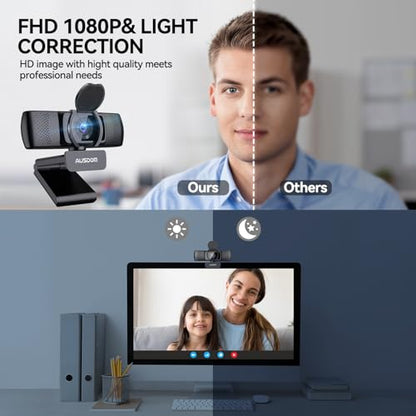 AUSDOM AF640 1080P Webcam with Microphone, 90°FOV USB PC Camera Webcam with Privacy Cover, Plug and Play Computer Camera for Online Calling/Conferencing, Zoom/Skype/YouTube, Laptop/PC - style: 1080p Webcam