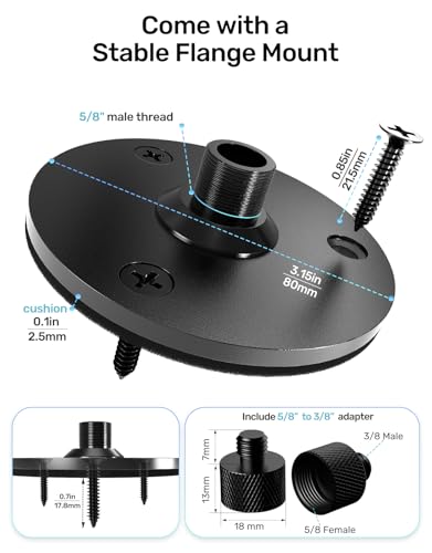 19-inch Gooseneck Microphone Holder Stand, Desktop & Wall Mounted, Heavy Duty Flexible Microphone Arm Stand with Flange Mount Base, Ideal for Podium, Studio, Lecture, Podcast, Gaming, Streaming - size: 19 Inch + Flange Mount