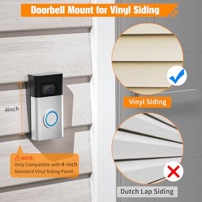 Vinyl Siding Angle Adjustment Doorbell Mount for R-ing Video Doorbell(2020 Release)/1/2/3/4/ Wired/Pro/Pro 2, Doorbell Corner Mounting Bracket Wedge Kit(4" Standard Vinyl Siding Only)