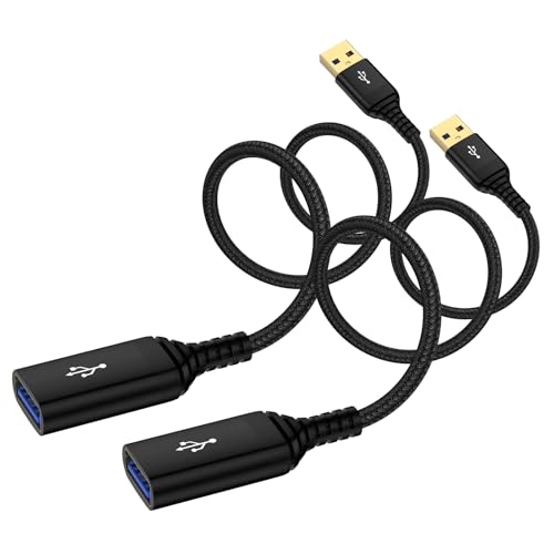 USB Extension Cable 10FT, 2 Pack High Speed USB3.0 Extension Cord Type A Male to Female USB Extender Cable 5Gbps Fast Data Transfer Extender Cord for Keyboard,Webcam,Flash Drive,Printer,Camera,Headset - color: Black, size: 10FT